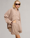 Pinstripe Button Down Shirt and Short Matching Set