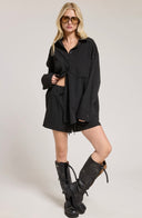 Pinstripe Button Down Shirt and Short Matching Set