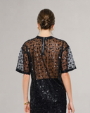 Olivia - Black Short Sleeve See-through Sequin Top