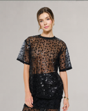 Olivia - Black Short Sleeve See-through Sequin Top